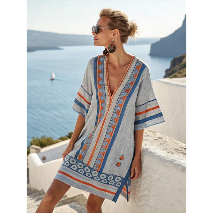 Ymke | Geborduurde Kaftan Midi-jurk