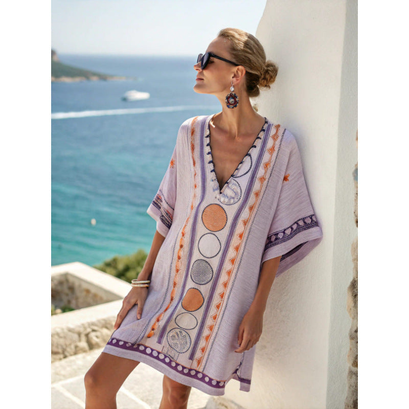 Ymke | Geborduurde Kaftan Midi-jurk