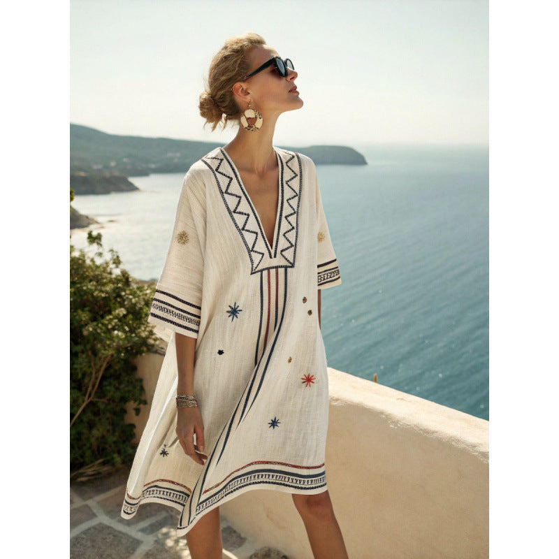 Ymke | Geborduurde Kaftan Midi-jurk
