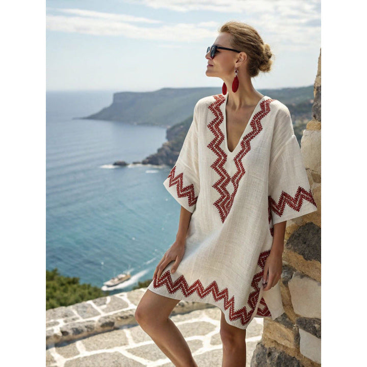 Ymke | Geborduurde Kaftan Midi-jurk