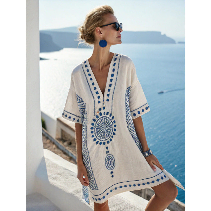 Ymke | Geborduurde Kaftan Midi-jurk