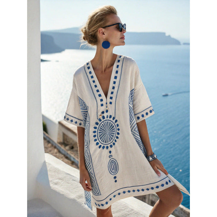 Ymke | Geborduurde Kaftan Midi-jurk