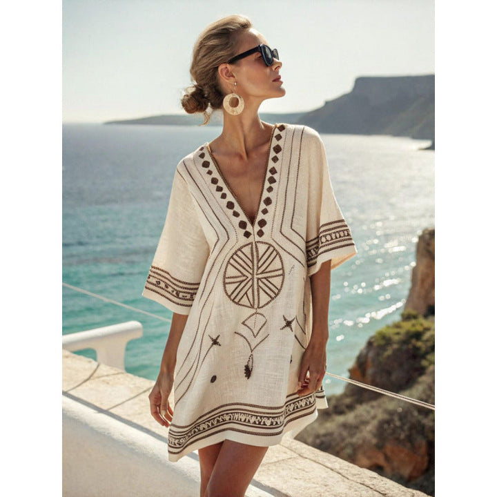 Ymke | Geborduurde Kaftan Midi-jurk