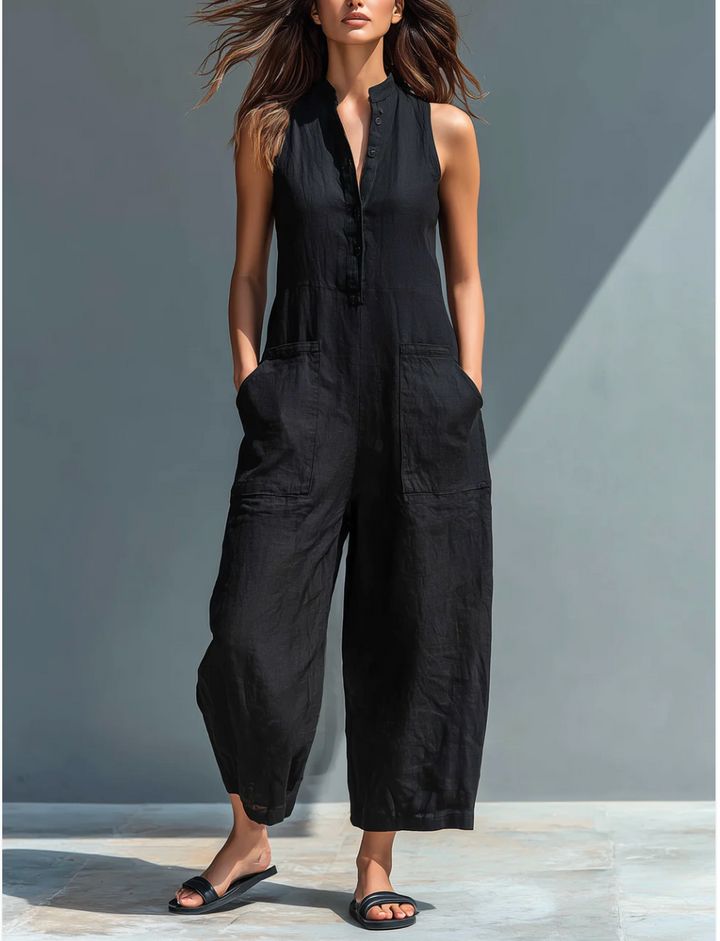 Reina | Linnenmix Mouwloze Jumpsuit