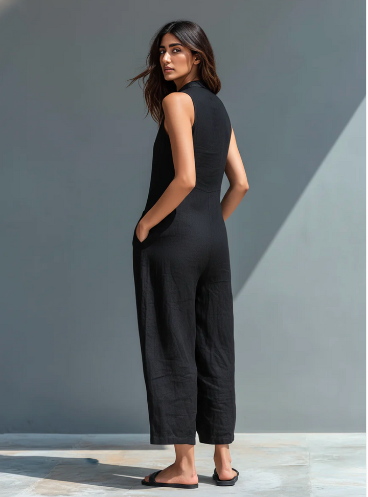 Reina | Linnenmix Mouwloze Jumpsuit