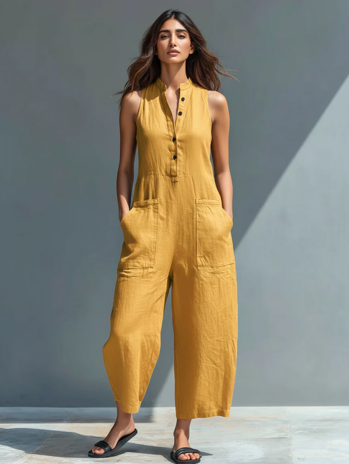 Reina | Linnenmix Mouwloze Jumpsuit