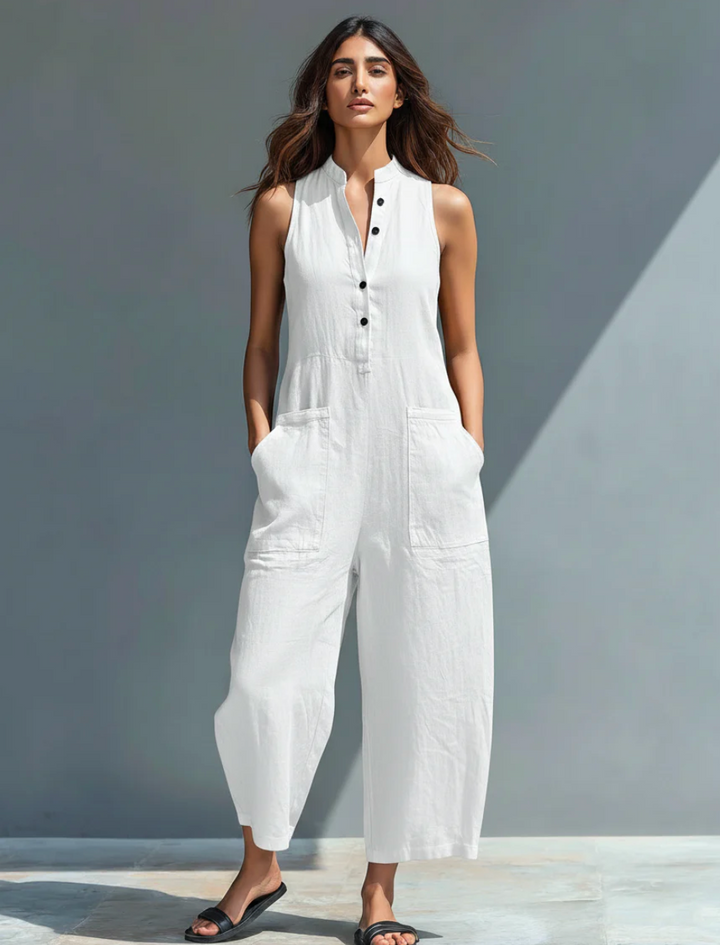 Reina | Linnenmix Mouwloze Jumpsuit
