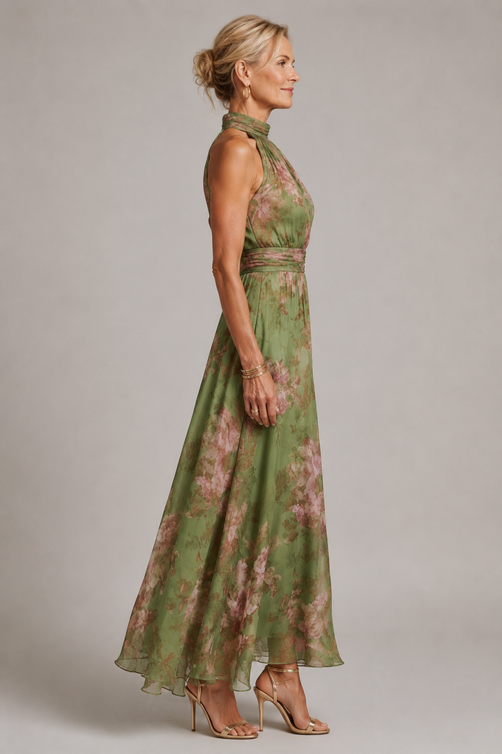 Nel | Gebloemde Halter Midi-jurk