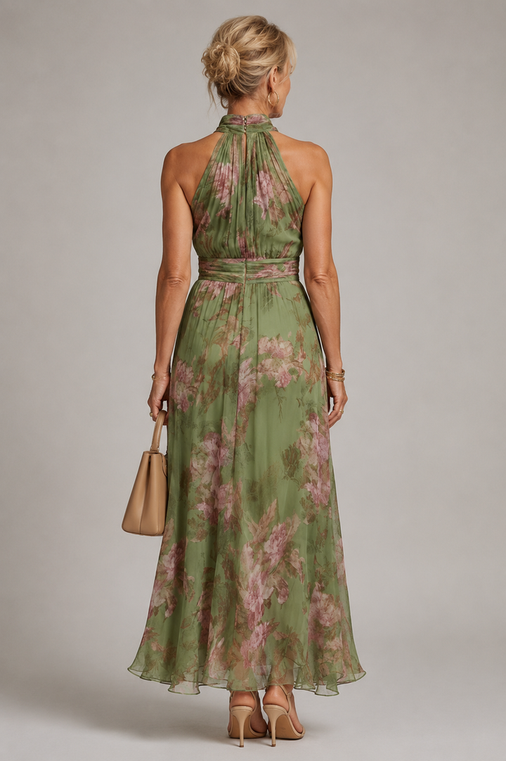 Nel | Gebloemde Halter Midi-jurk