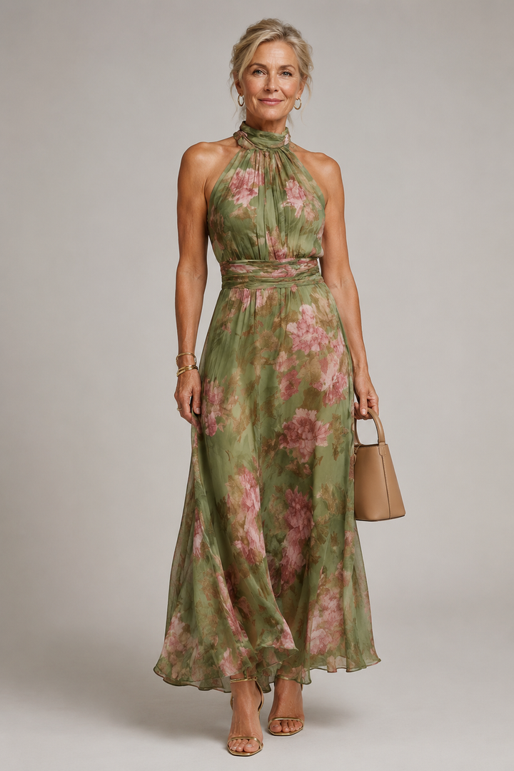 Nel | Gebloemde Halter Midi-jurk