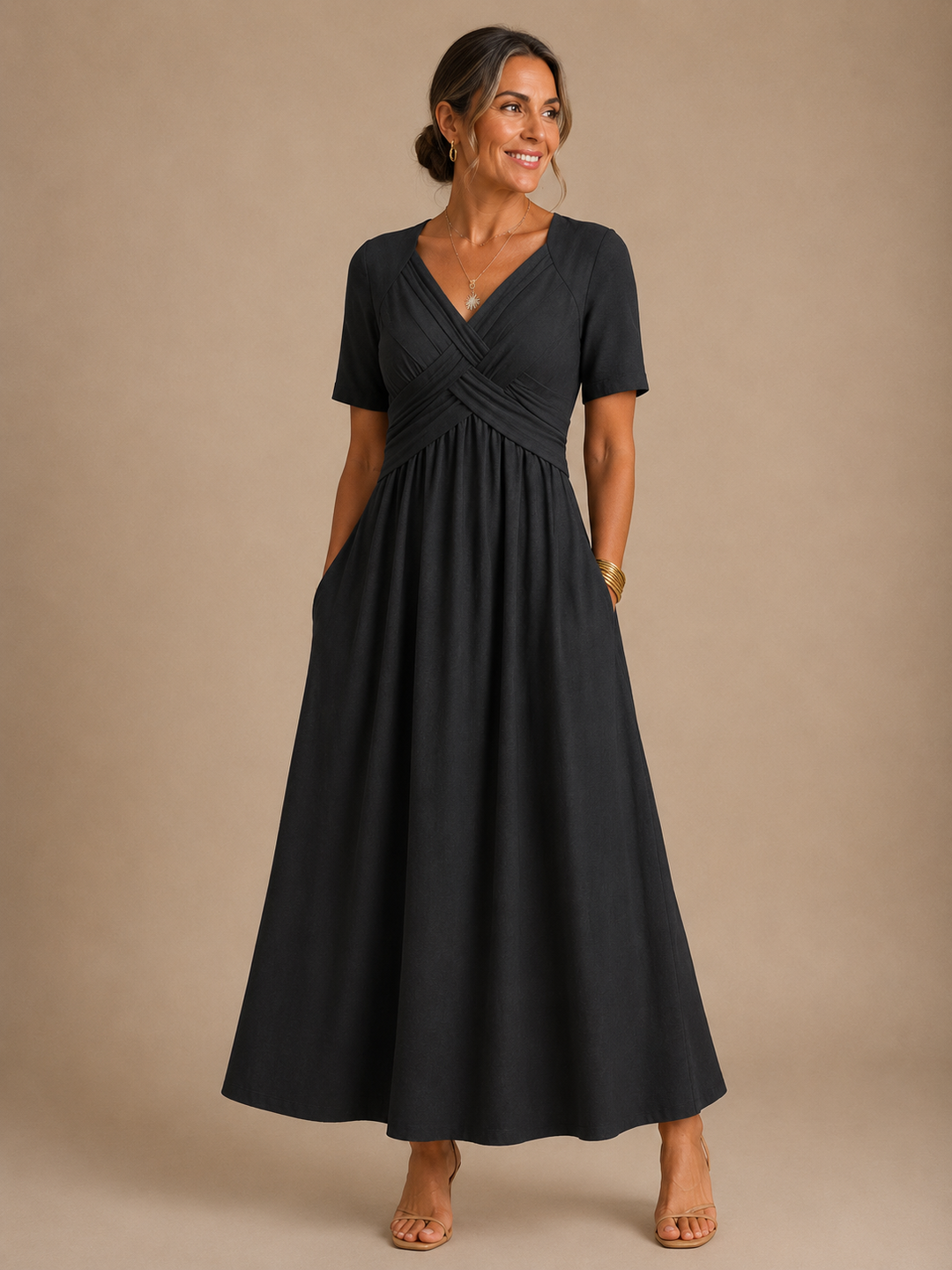Anouk | Gedrapeerde Midi-jurk met V-Hals