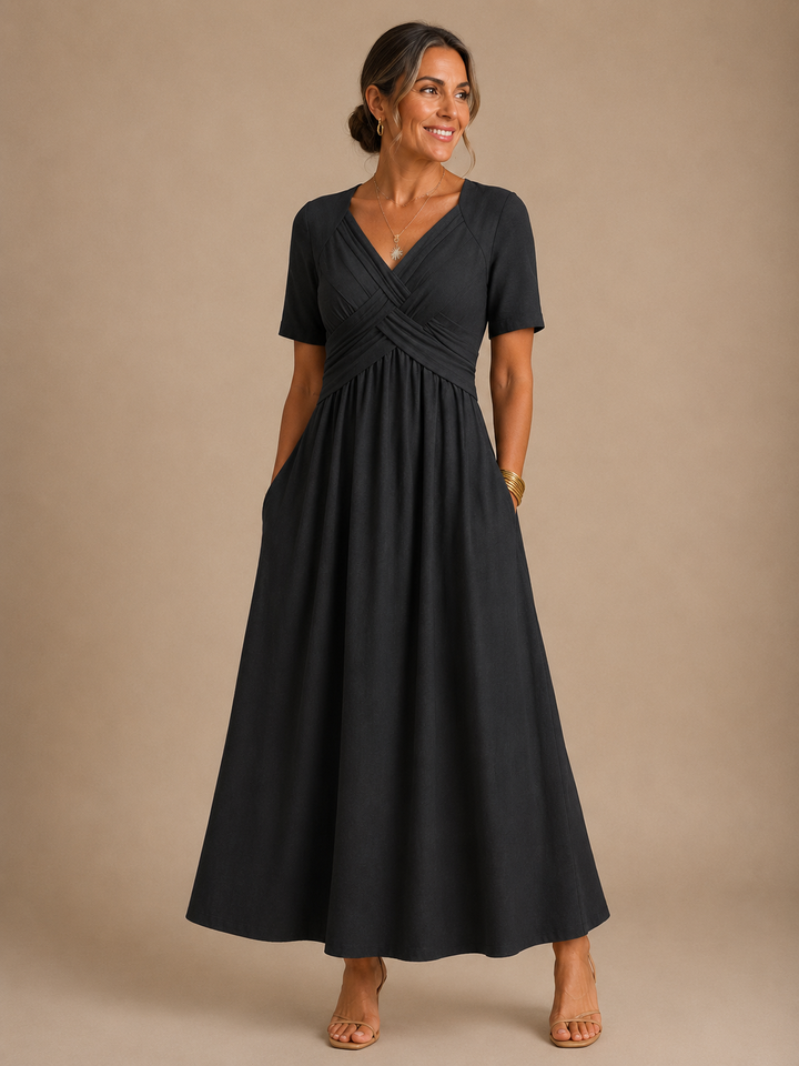 Anouk | Gedrapeerde Midi-jurk met V-Hals