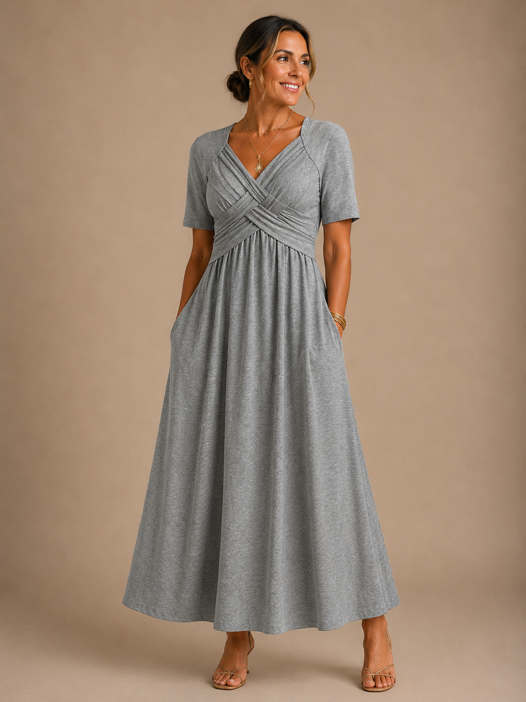 Anouk | Gedrapeerde Midi-jurk met V-Hals