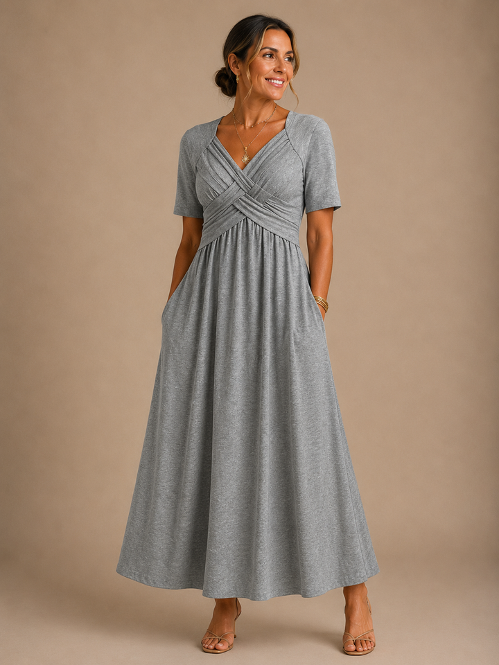 Anouk | Gedrapeerde Midi-jurk met V-Hals