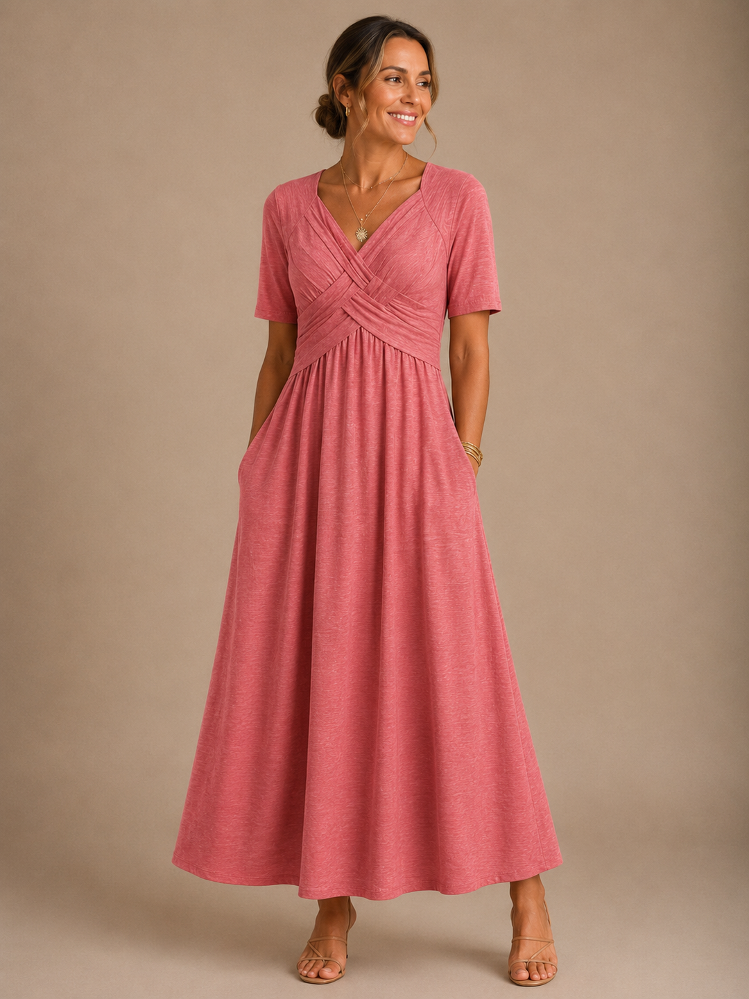 Anouk | Gedrapeerde Midi-jurk met V-Hals