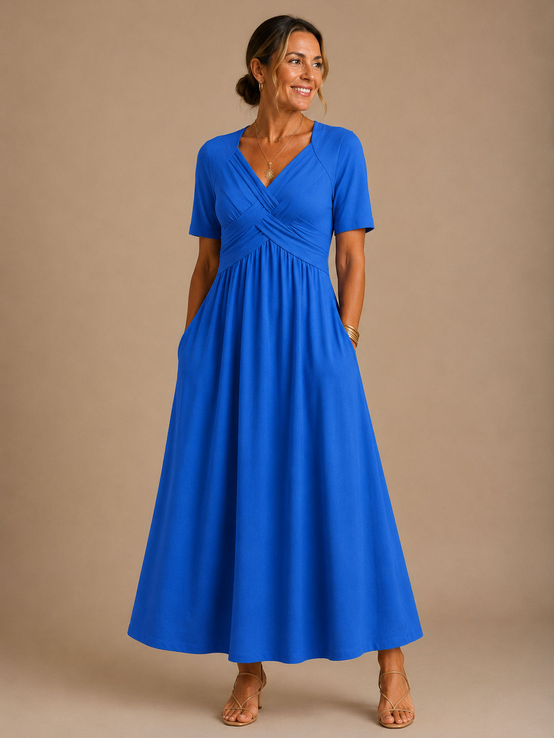 Anouk | Gedrapeerde Midi-jurk met V-Hals