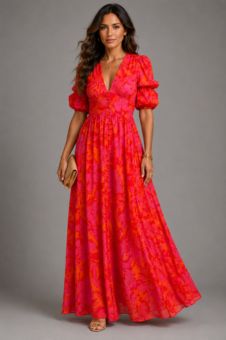 Suze | Geprinte Maxi-jurk met V-Hals