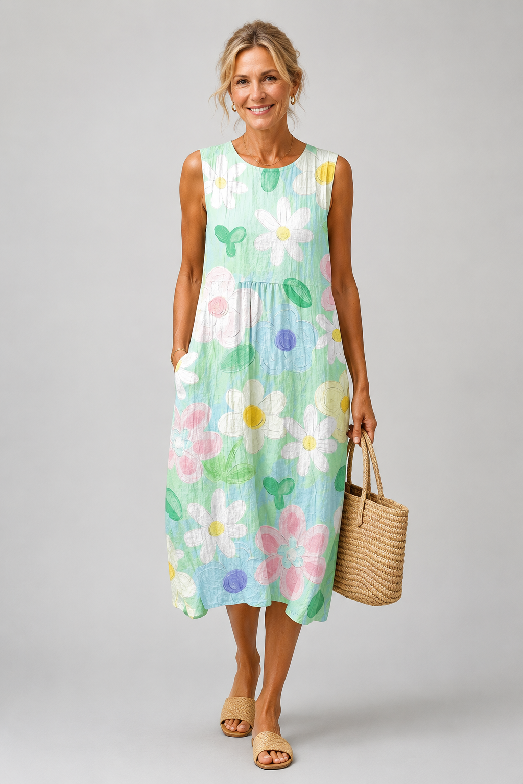 Isa | Luchtige Pastel Bloemen Midi-jurk