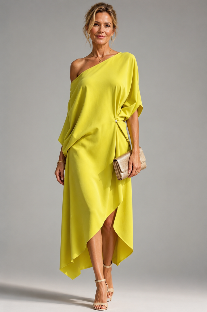 Renske | Asymmetrische One-Shoulder Midi-jurk