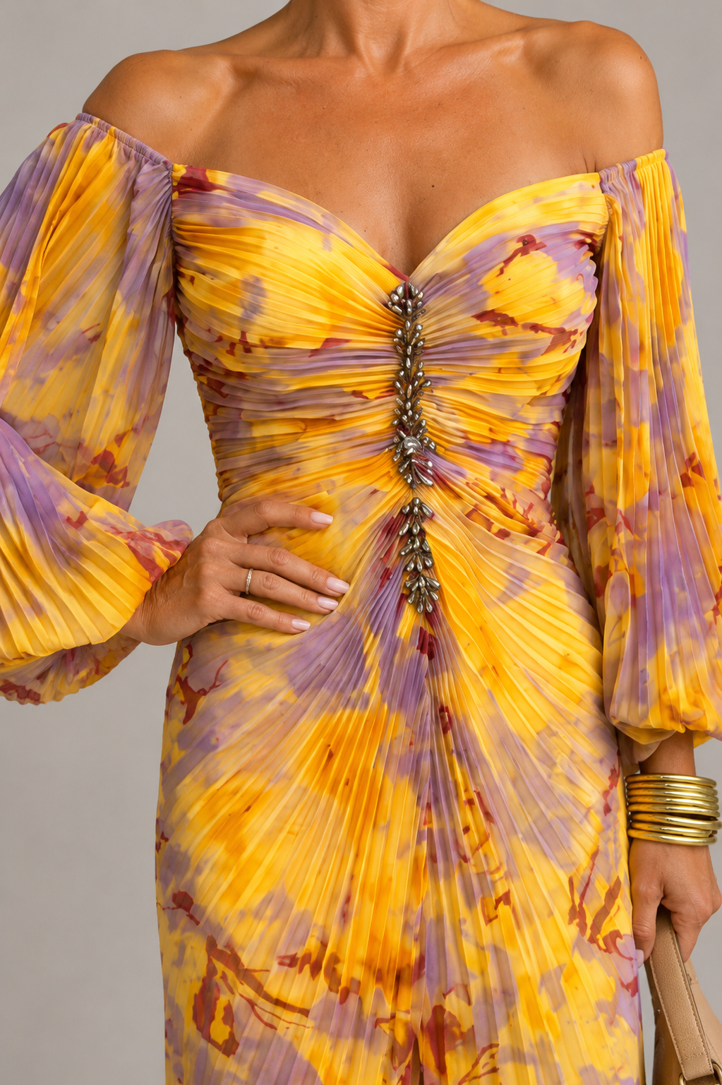 Constance | Geplooide Bloemen Maxi-jurk