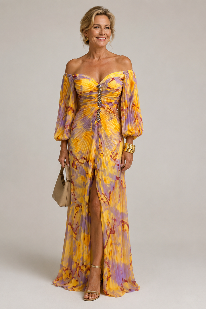 Constance | Geplooide Bloemen Maxi-jurk