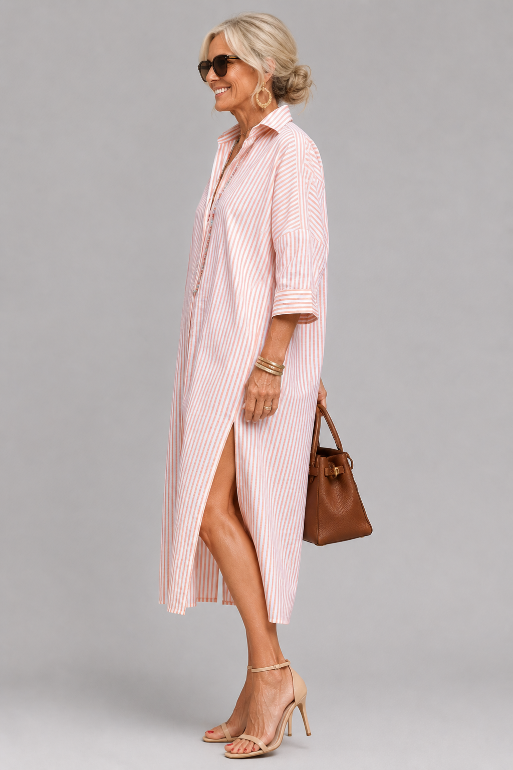 Alida | Gestreepte Doorknoop Midi-jurk
