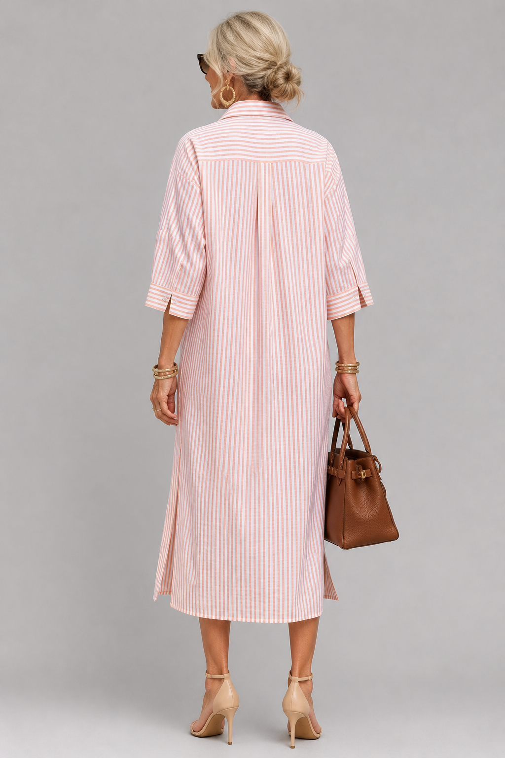 Alida | Gestreepte Doorknoop Midi-jurk