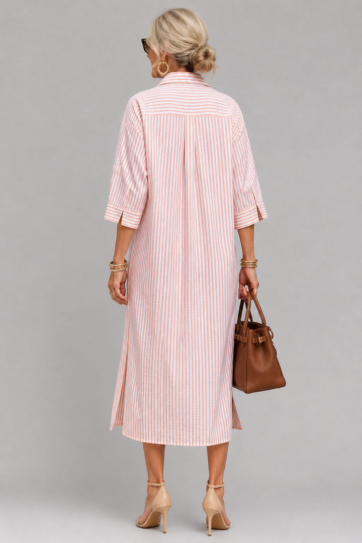 Alida | Gestreepte Doorknoop Midi-jurk