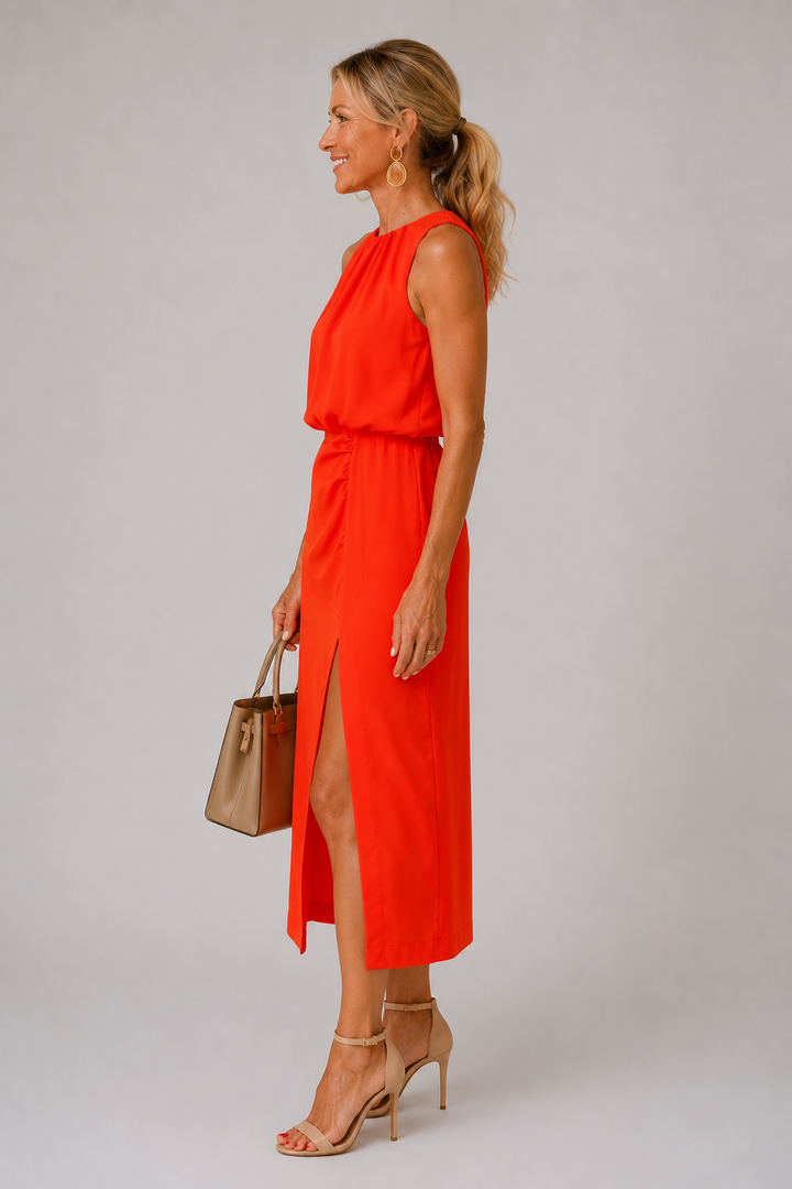 Greetje | Gedrapeerde Midi-jurk met Split
