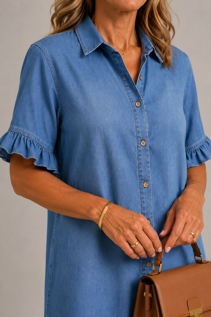 Jildou | Denim Doorknoop Midi-jurk