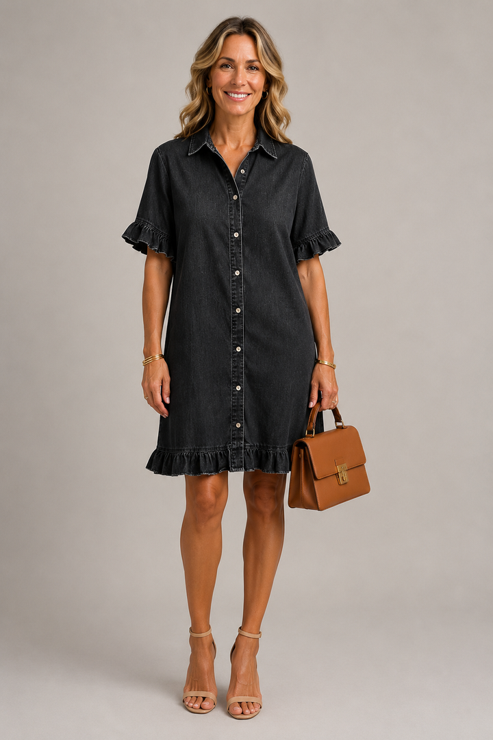 Jildou | Denim Doorknoop Midi-jurk