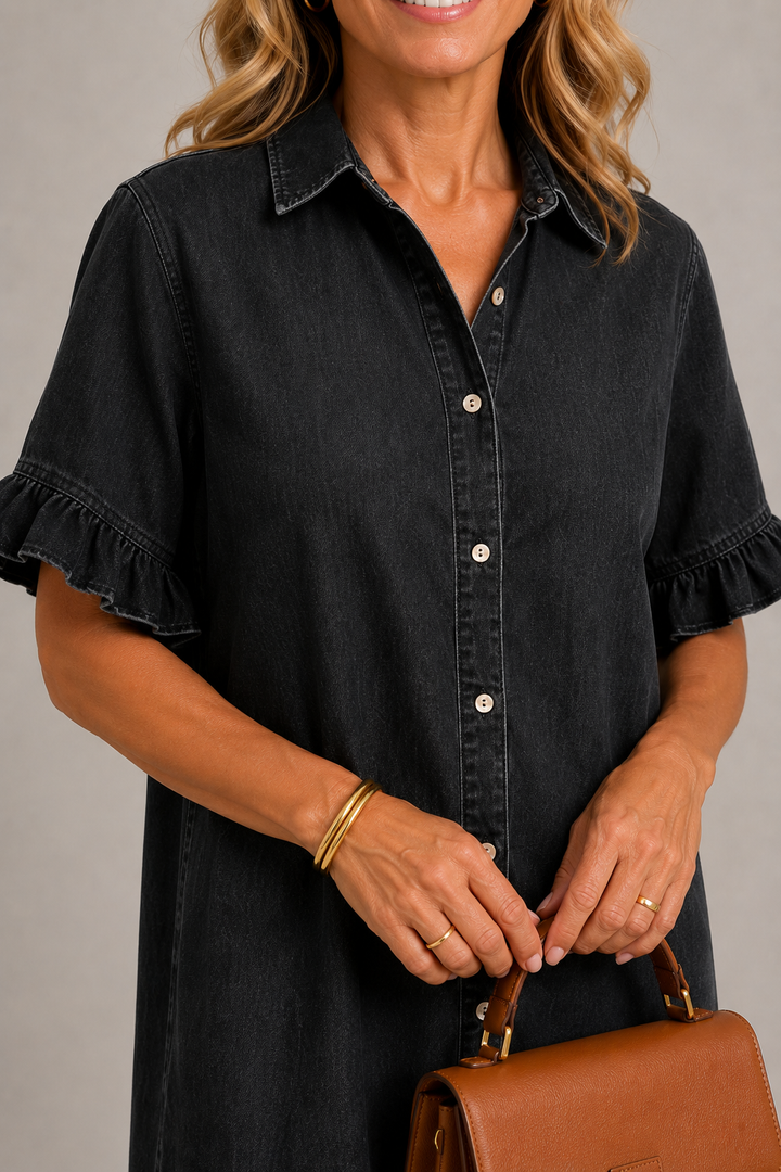 Jildou | Denim Doorknoop Midi-jurk