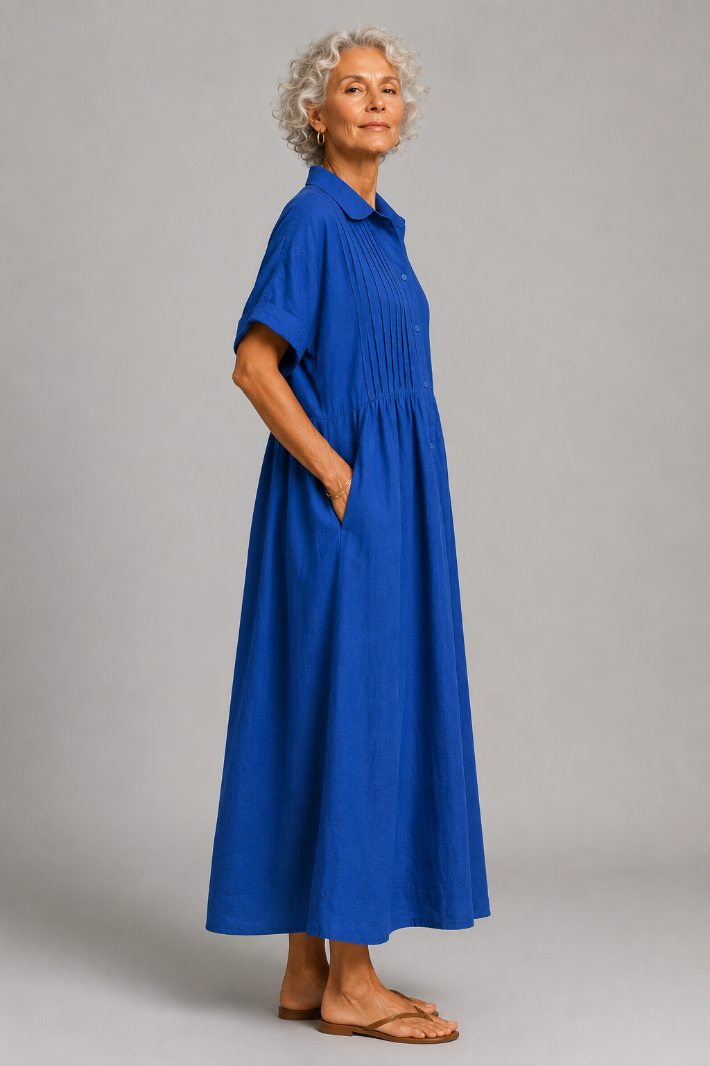 Aleida | Geplooide Linnenmix Maxi-jurk