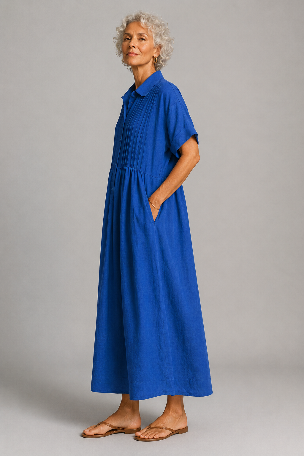 Aleida | Geplooide Linnenmix Maxi-jurk