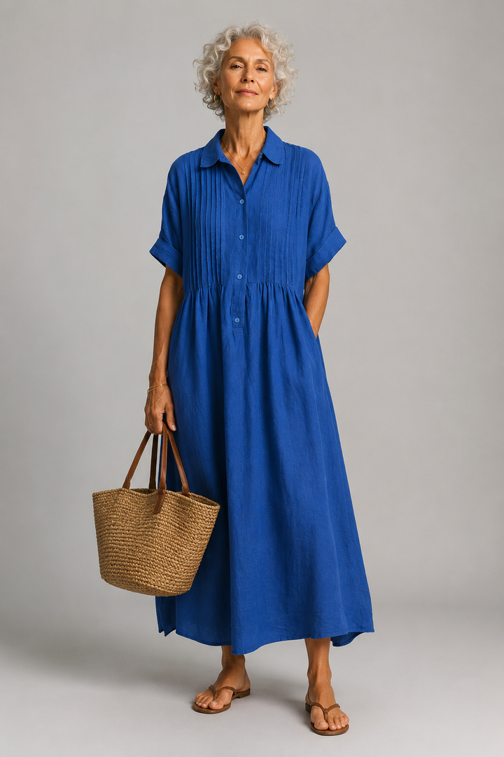 Aleida | Geplooide Linnenmix Maxi-jurk