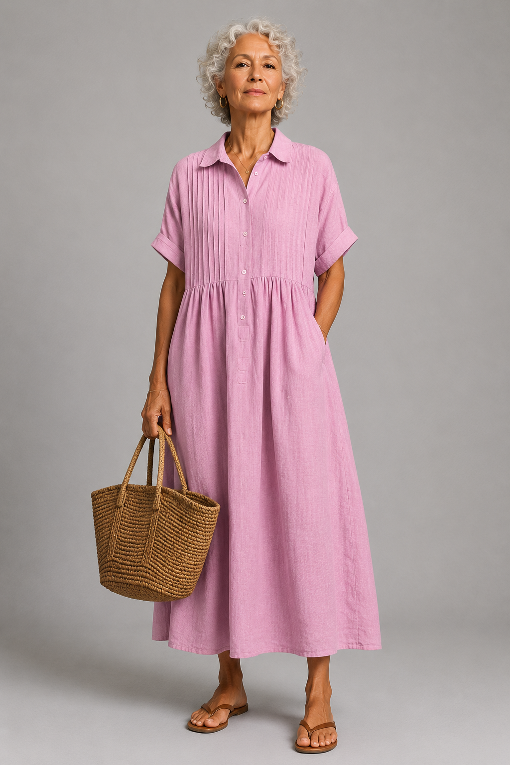 Aleida | Geplooide Linnenmix Maxi-jurk