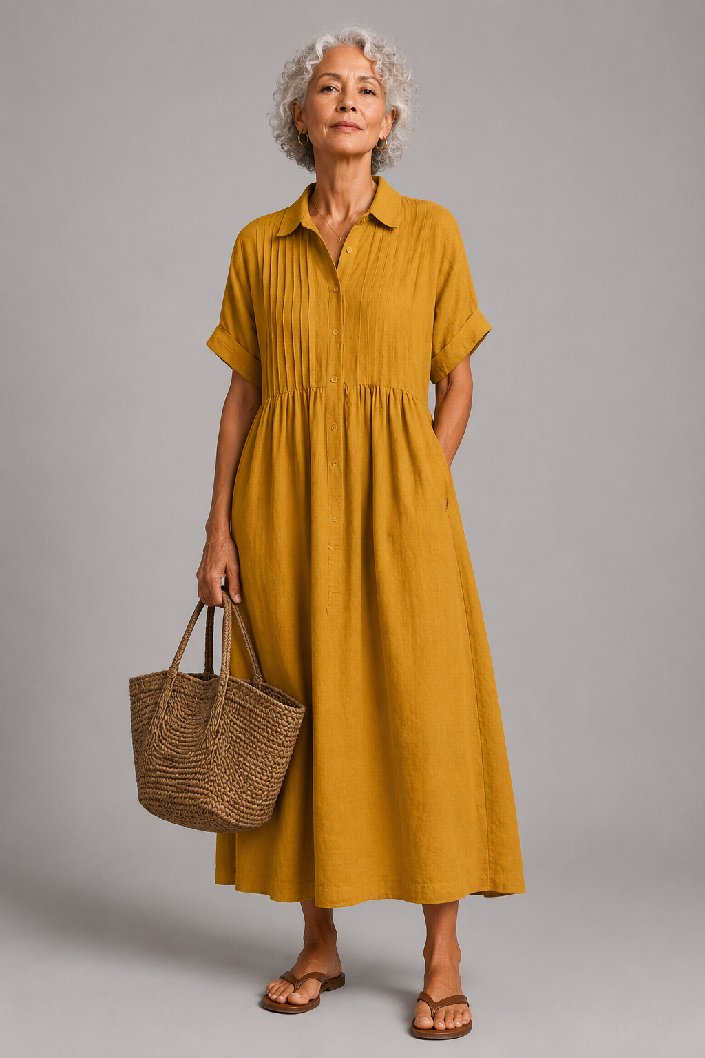 Aleida | Geplooide Linnenmix Maxi-jurk