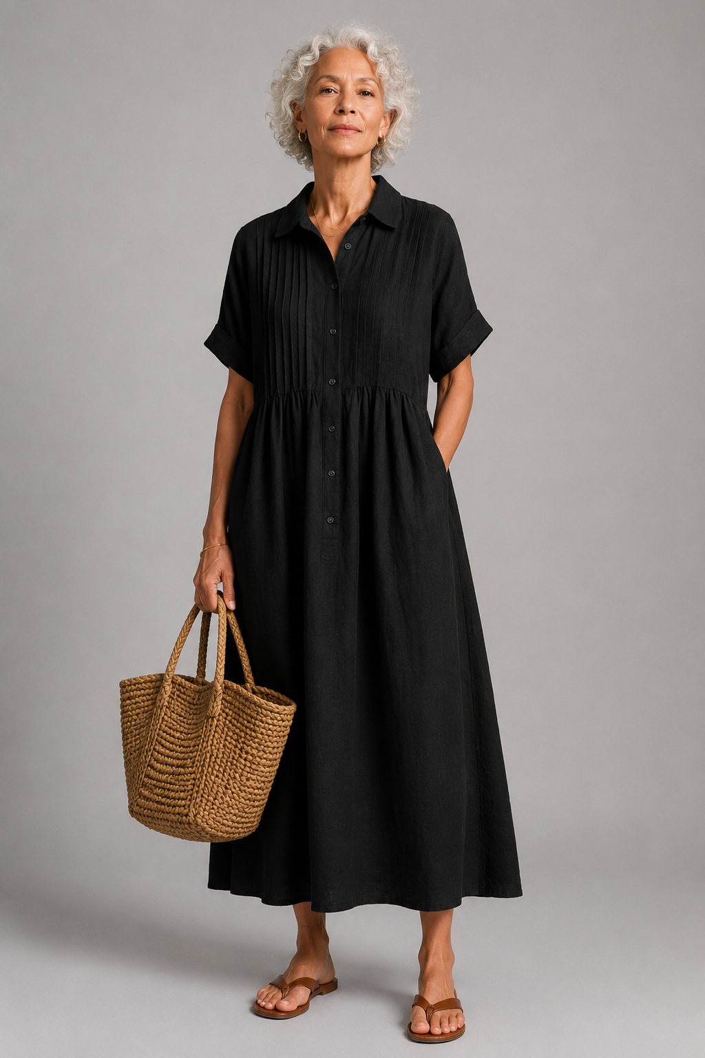 Aleida | Geplooide Linnenmix Maxi-jurk