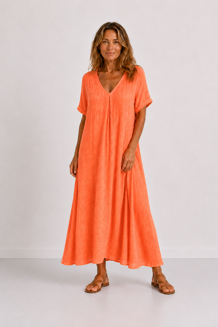 Aukje | Soepelvallende V-hals Maxi-jurk
