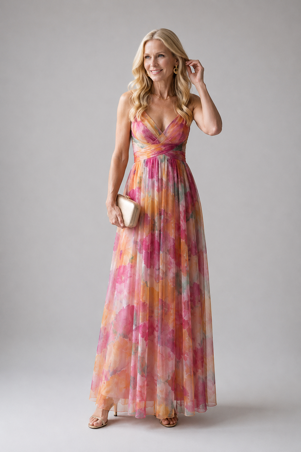 Julia | Geplooide Aquarel Maxi-jurk