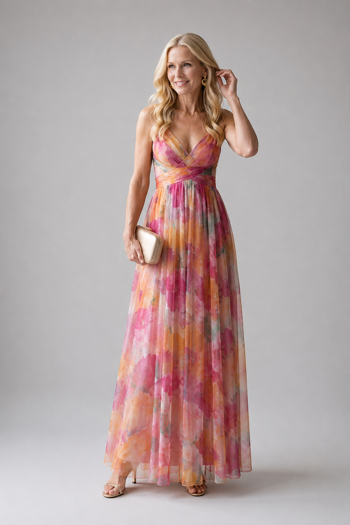 Julia | Geplooide Aquarel Maxi-jurk