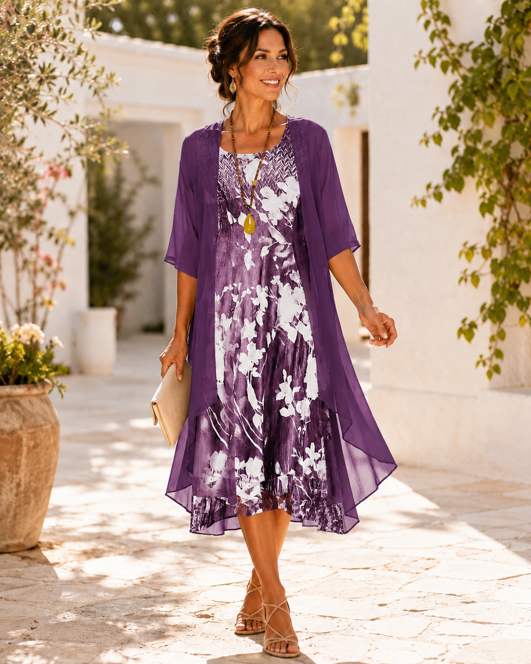 Sanne | Dubbellaagse Bloemen Midi-jurk