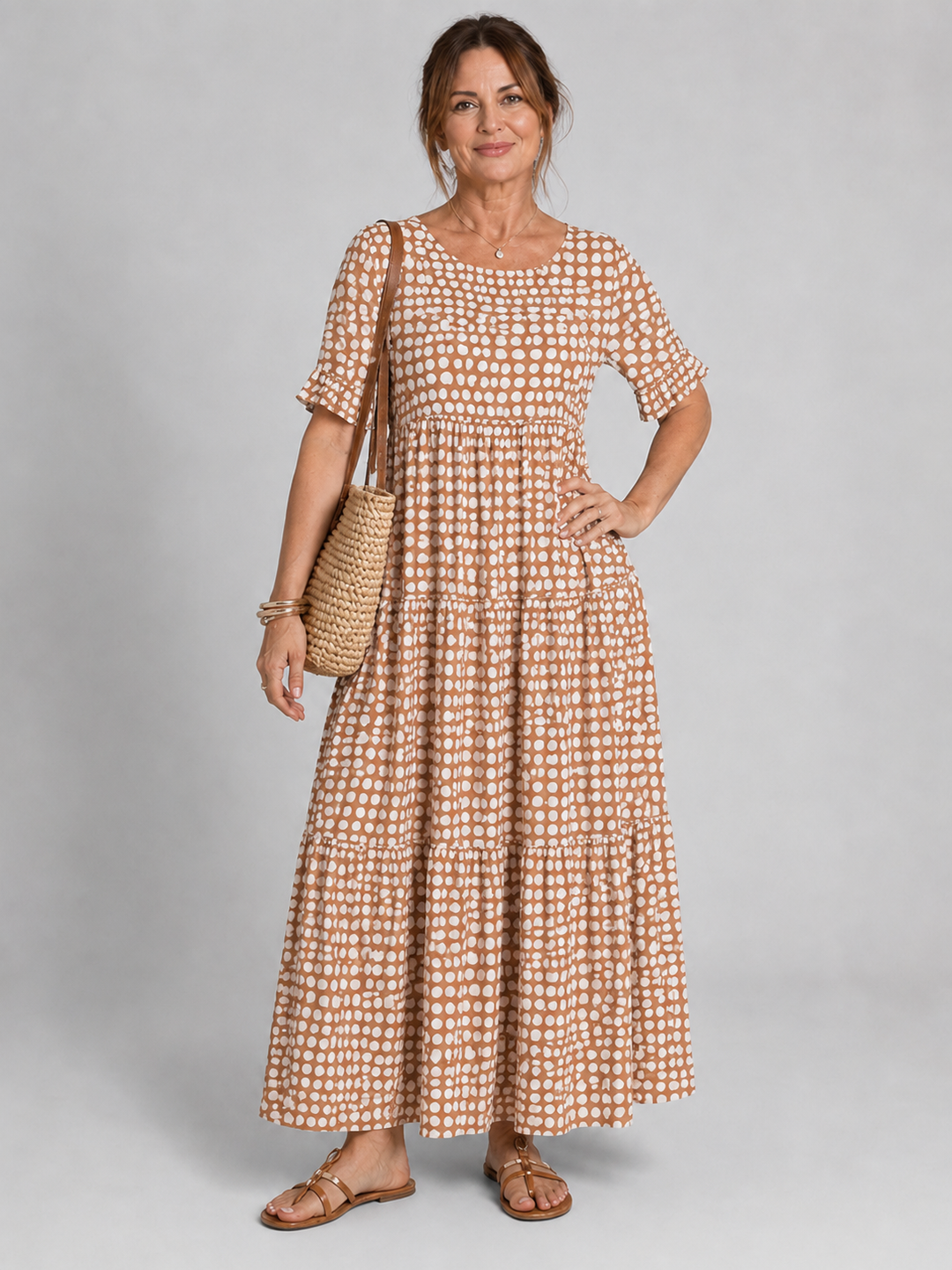 Odilia | Gelaagde Polkadot Midi-jurk