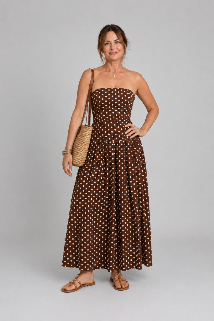 Eva | Strapless Polkadot Midi-jurk