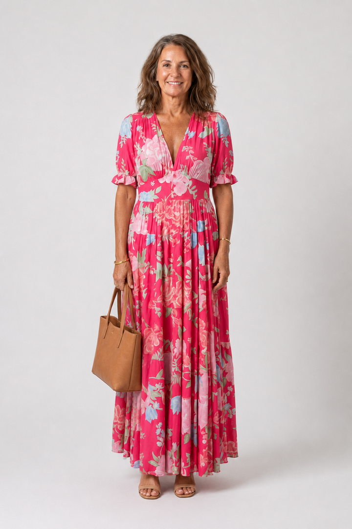 Wilma | Romantische Bloemen Midi-jurk