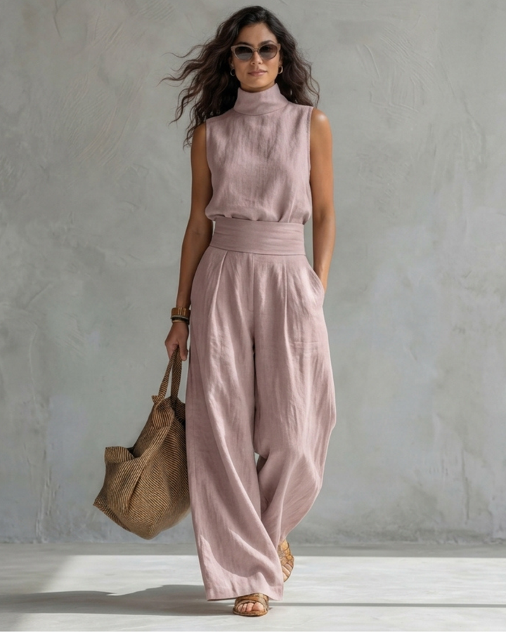 Marieke | Linnenlook Co-ord Set met Wijde Broek