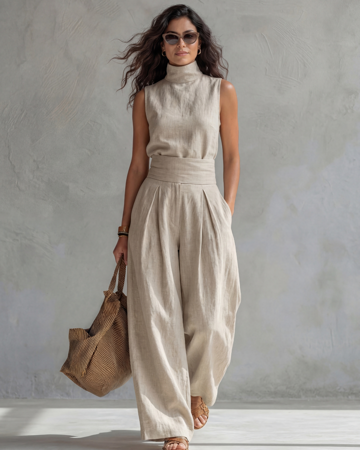 Marieke | Linnenlook Co-ord Set met Wijde Broek