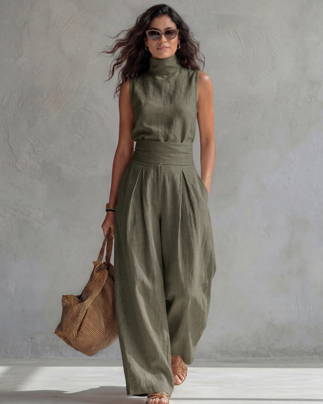 Marieke | Linnenlook Co-ord Set met Wijde Broek