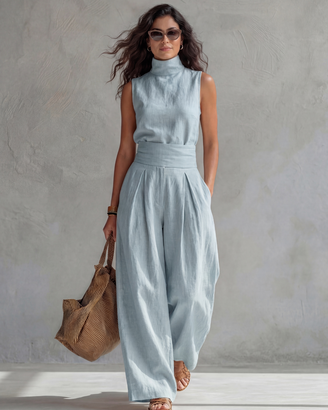Marieke | Linnenlook Co-ord Set met Wijde Broek