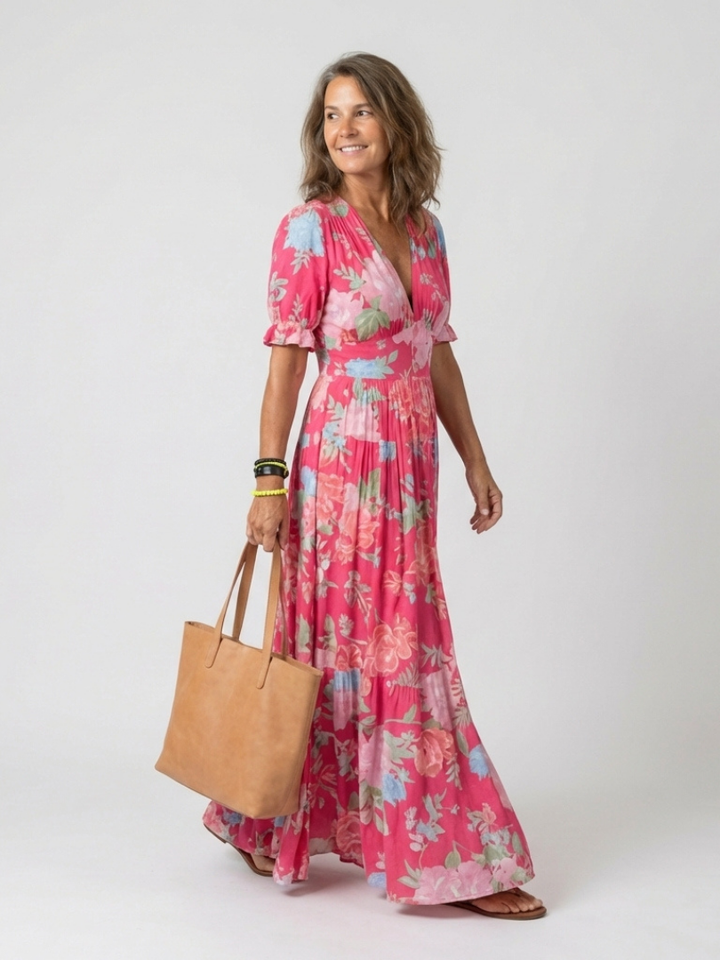 Wilma | Romantische Bloemen Midi-jurk